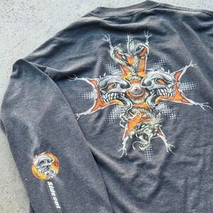 Early 2000s Sideout Skull Dragon Flame Choppers Tri Hit Shirt Skate Grunge Y2K